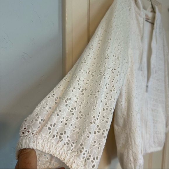 Tory Burch Jacket Zip Up Hoodie White Eyelet Elastic Waist Sheer Sleeves Size M - Picture 6 of 13